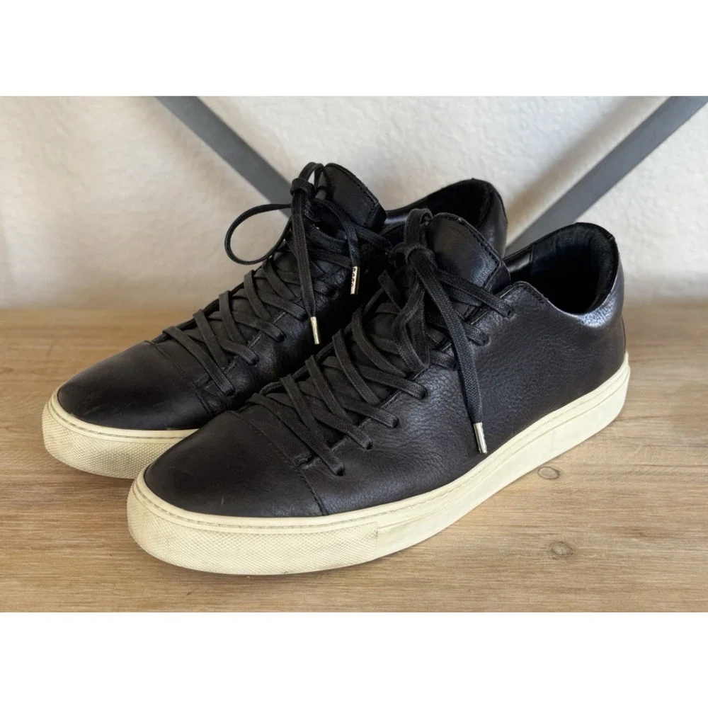 John Varvatos 315 Reed Low Top Sneakers 10 Black Leather Luxe Minimalist F2754T1